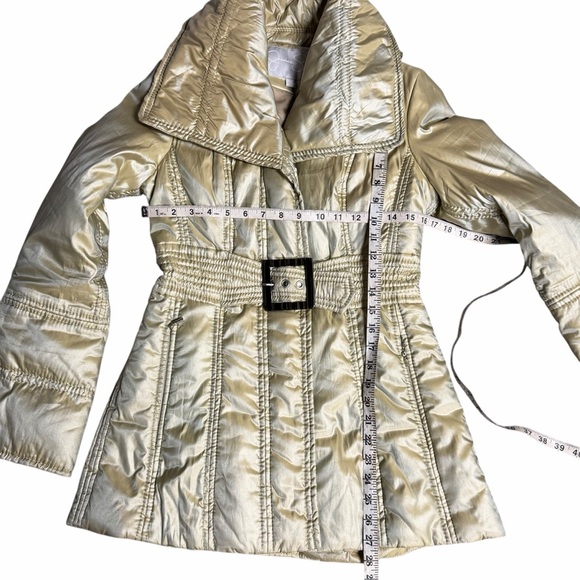 Y2K Jessica Simpson Belted Gold Puffer Coat Size Small - Picture 2 of 7